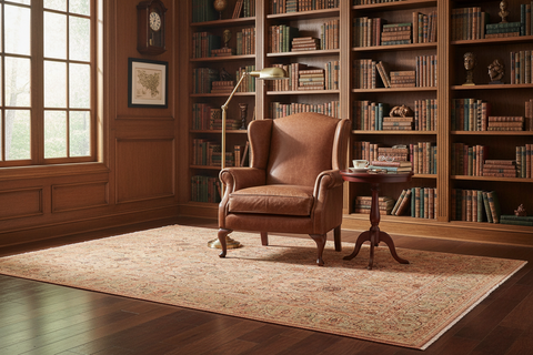 handmade Transitional Qaseem Bond Tan Lt. Green Hand Knotted RECTANGLE 100% WOOL area rug 6 x 9