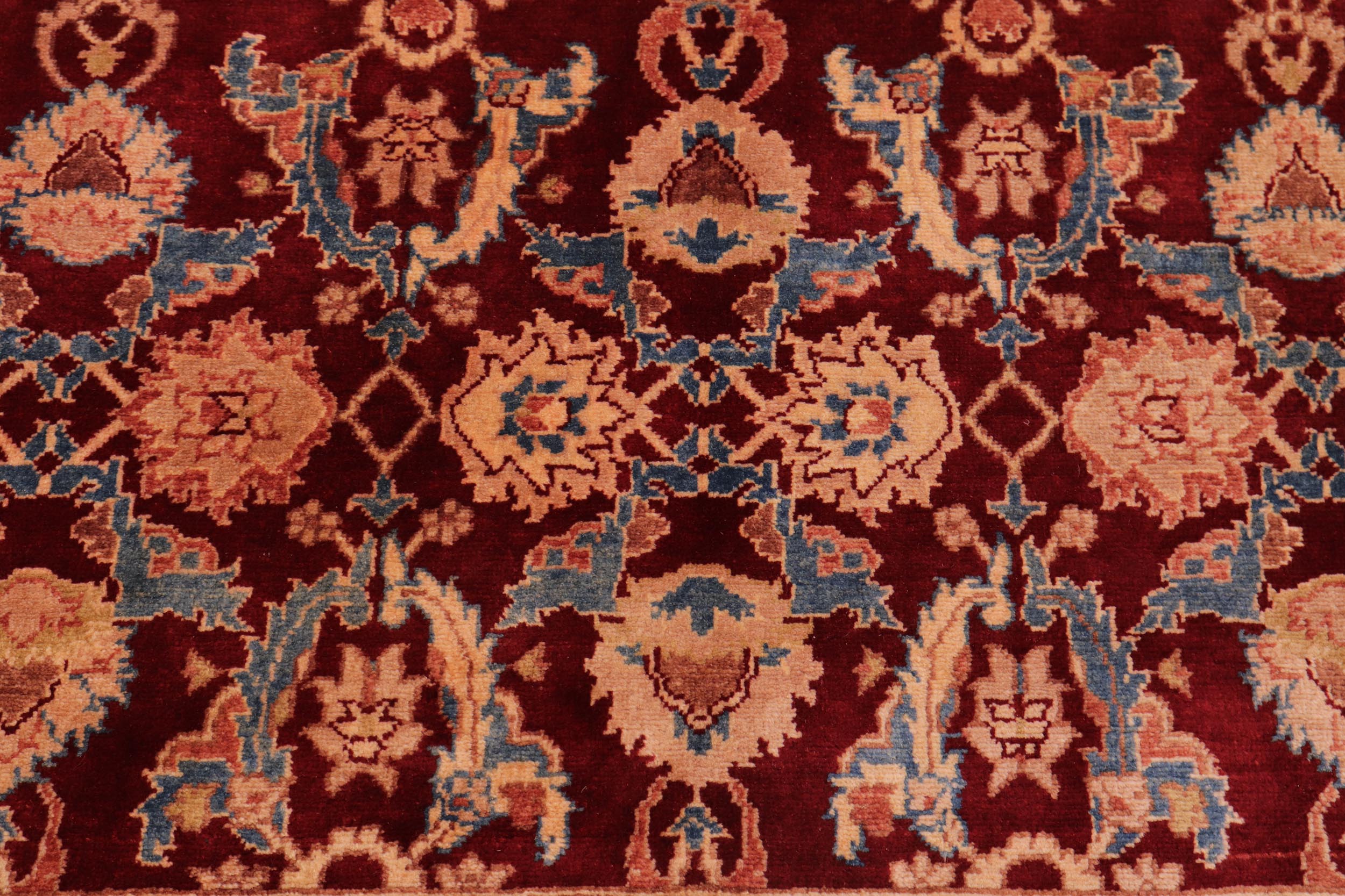 handmade Traditional Lahore Drk. Red Teal Blue Hand Knotted RECTANGLE 100% WOOL area rug 6' x 9'