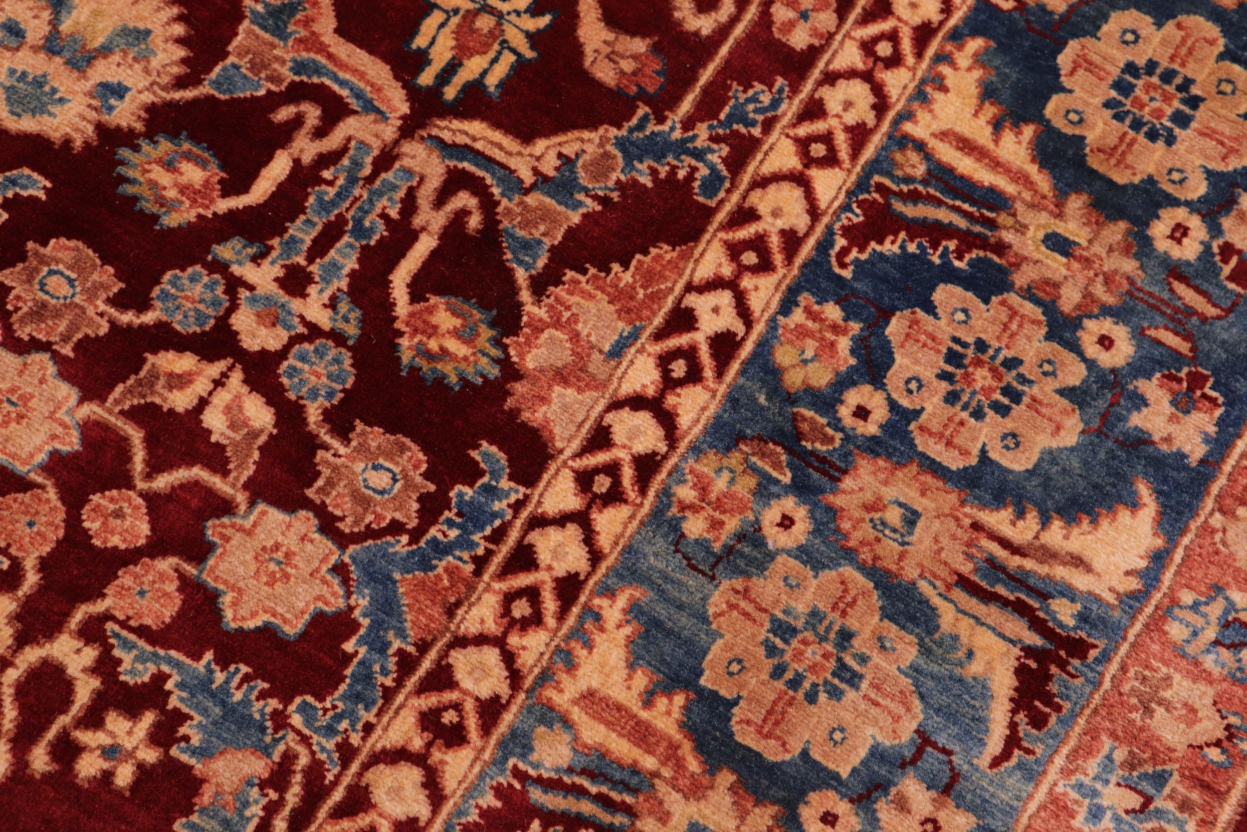 handmade Traditional Lahore Drk. Red Teal Blue Hand Knotted RECTANGLE 100% WOOL area rug 6' x 9'