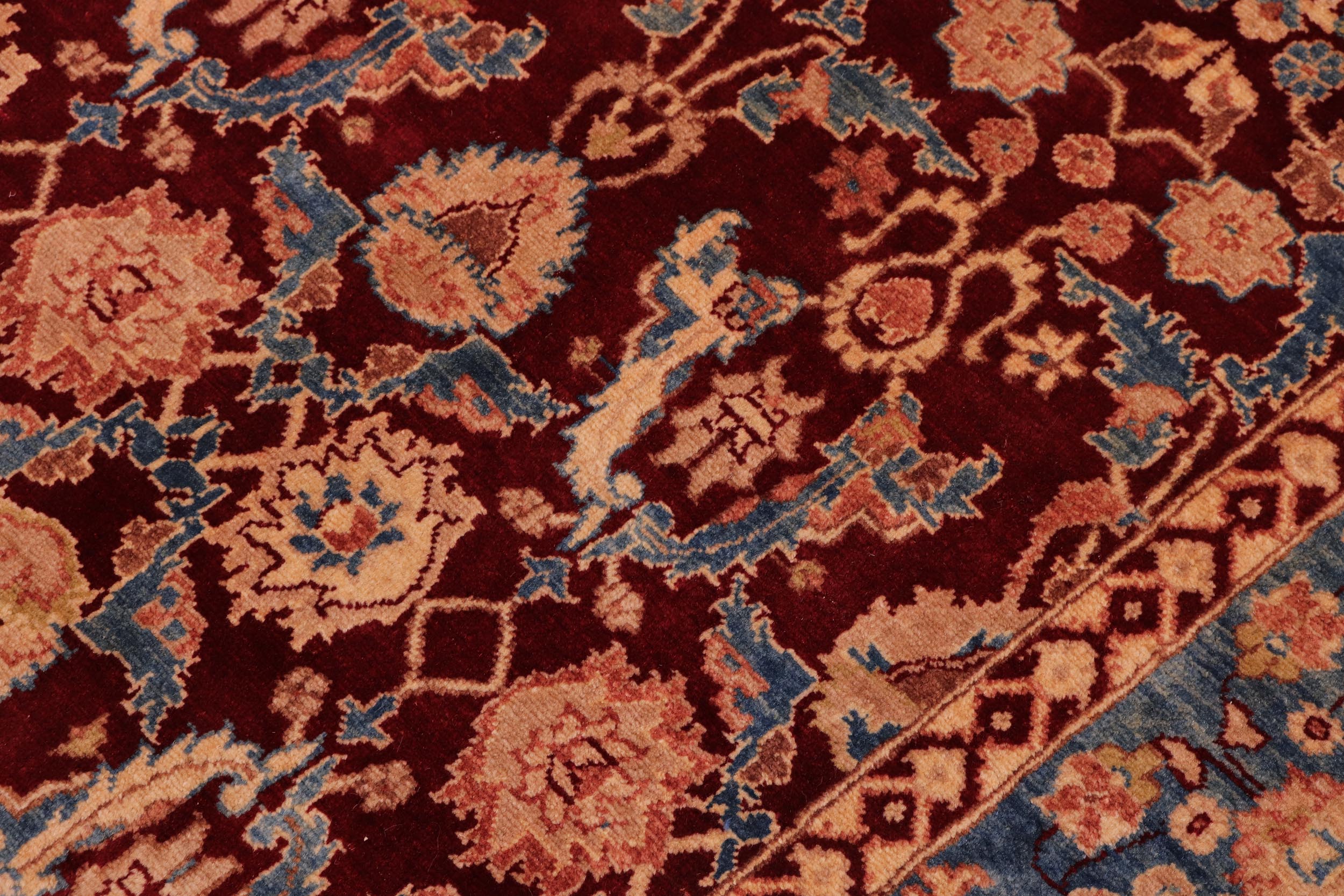 handmade Traditional Lahore Drk. Red Teal Blue Hand Knotted RECTANGLE 100% WOOL area rug 6' x 9'