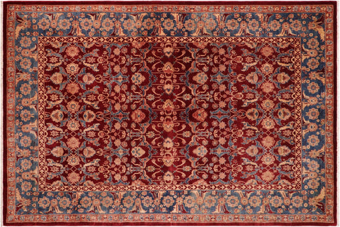 handmade Traditional Lahore Drk. Red Teal Blue Hand Knotted RECTANGLE 100% WOOL area rug 6' x 9'