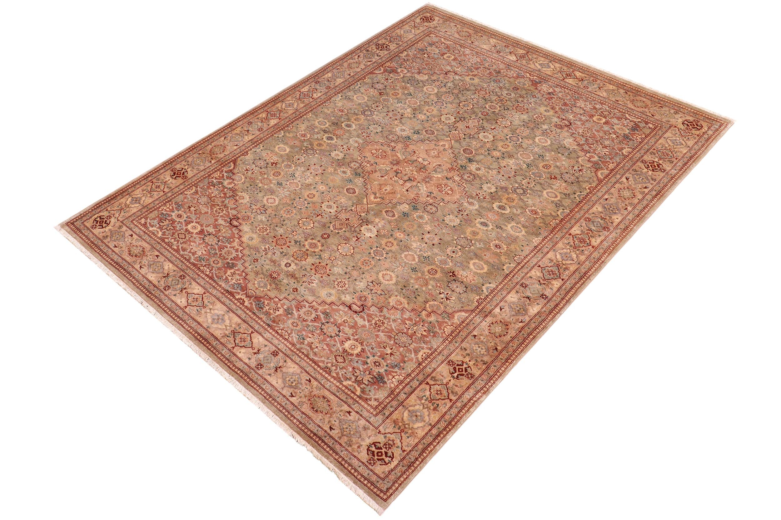 handmade Traditional Kafkaz Lt. Green Tan Hand Knotted RECTANGLE 100% WOOL area rug 6' x 9'