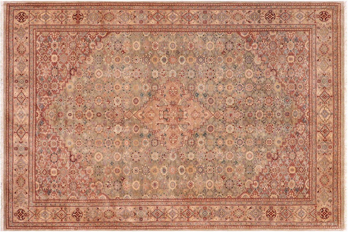 handmade Traditional Kafkaz Lt. Green Tan Hand Knotted RECTANGLE 100% WOOL area rug 6' x 9'