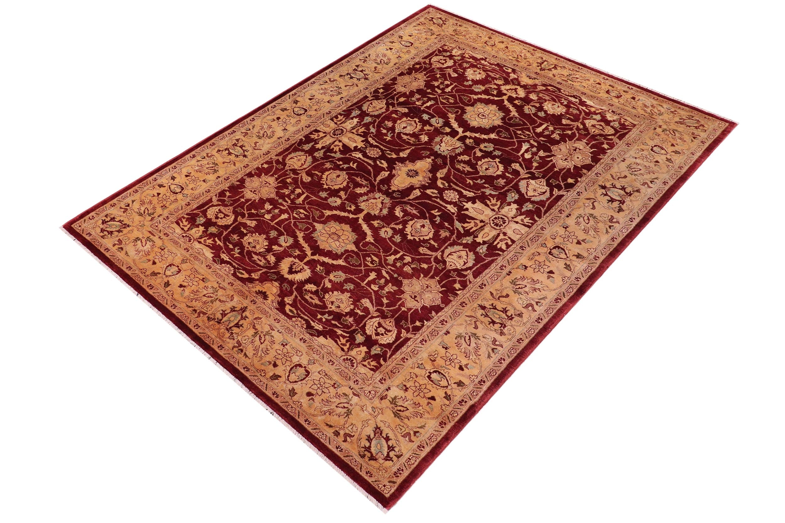 handmade Traditional  Drk. Red Gold Hand Knotted RECTANGLE 100% WOOL area rug 6' x 9'