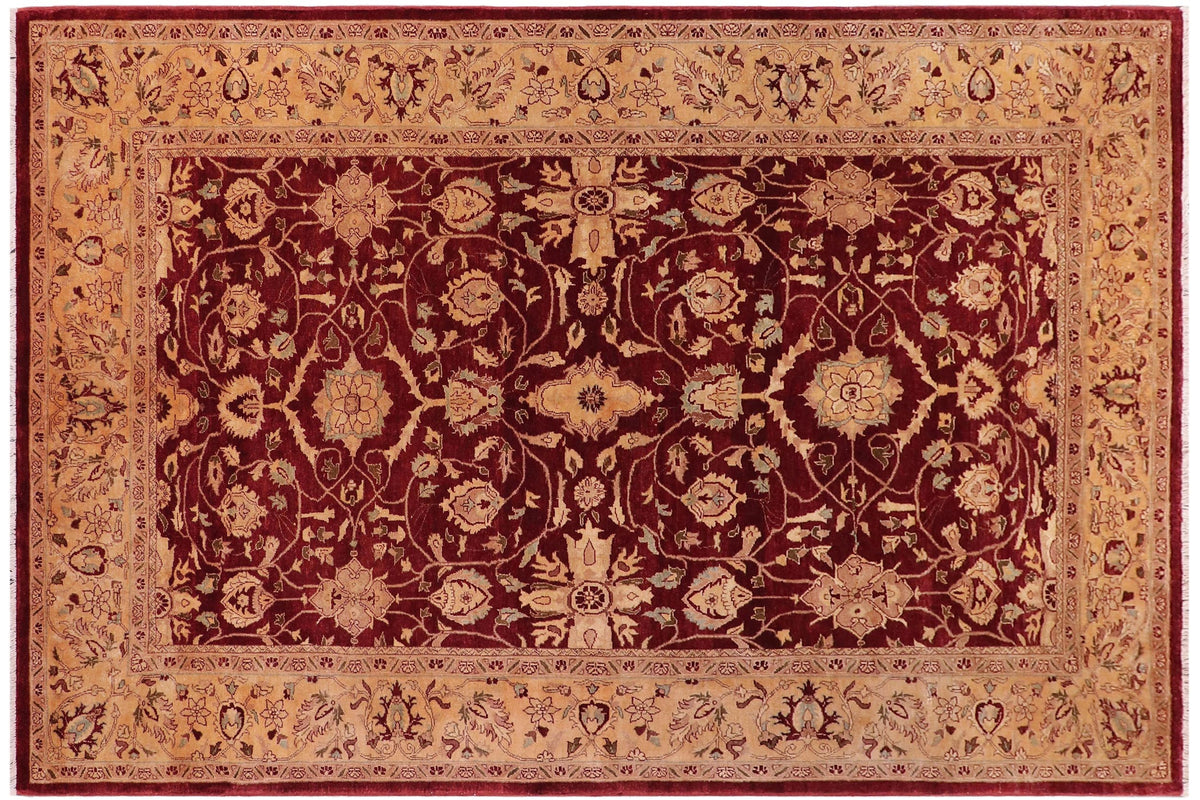 handmade Traditional  Drk. Red Gold Hand Knotted RECTANGLE 100% WOOL area rug 6' x 9'