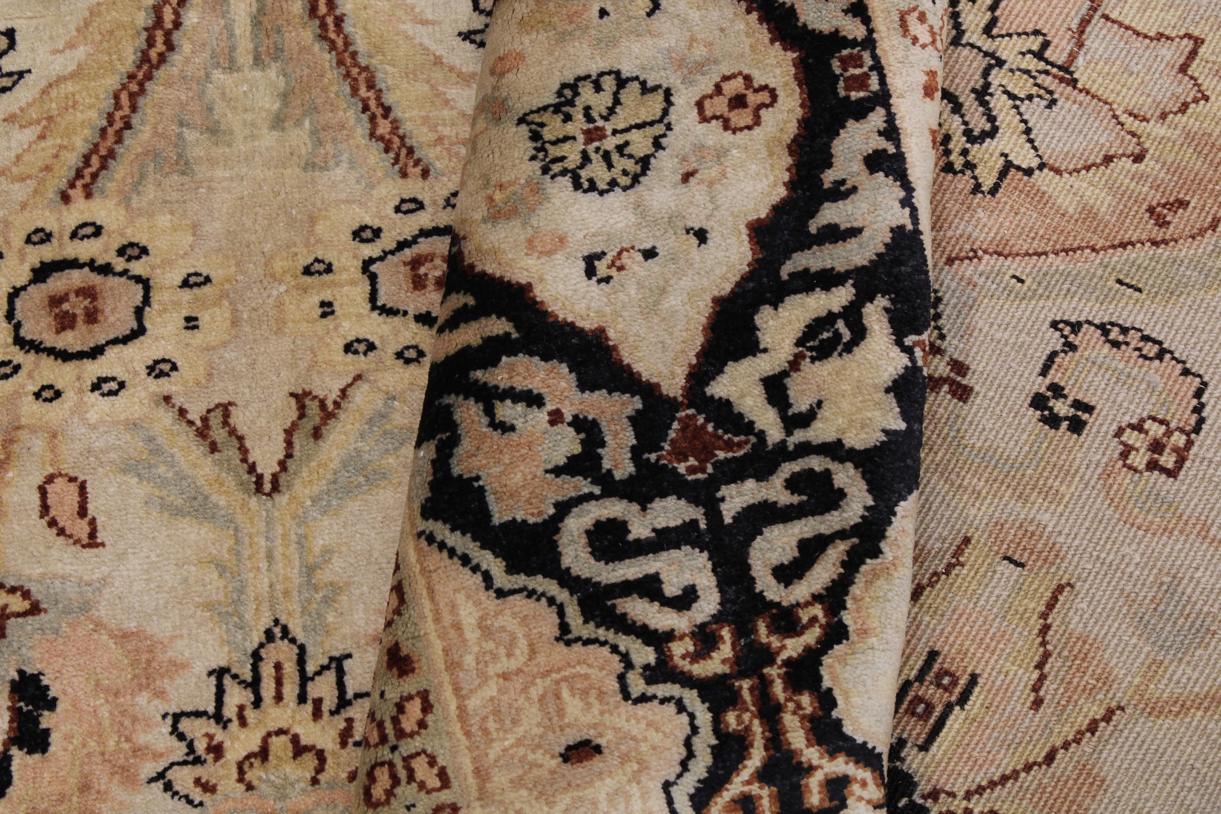 handmade Traditional Lahore Lt. Gray Black Hand Knotted RECTANGLE 100% WOOL area rug 6' x 9'