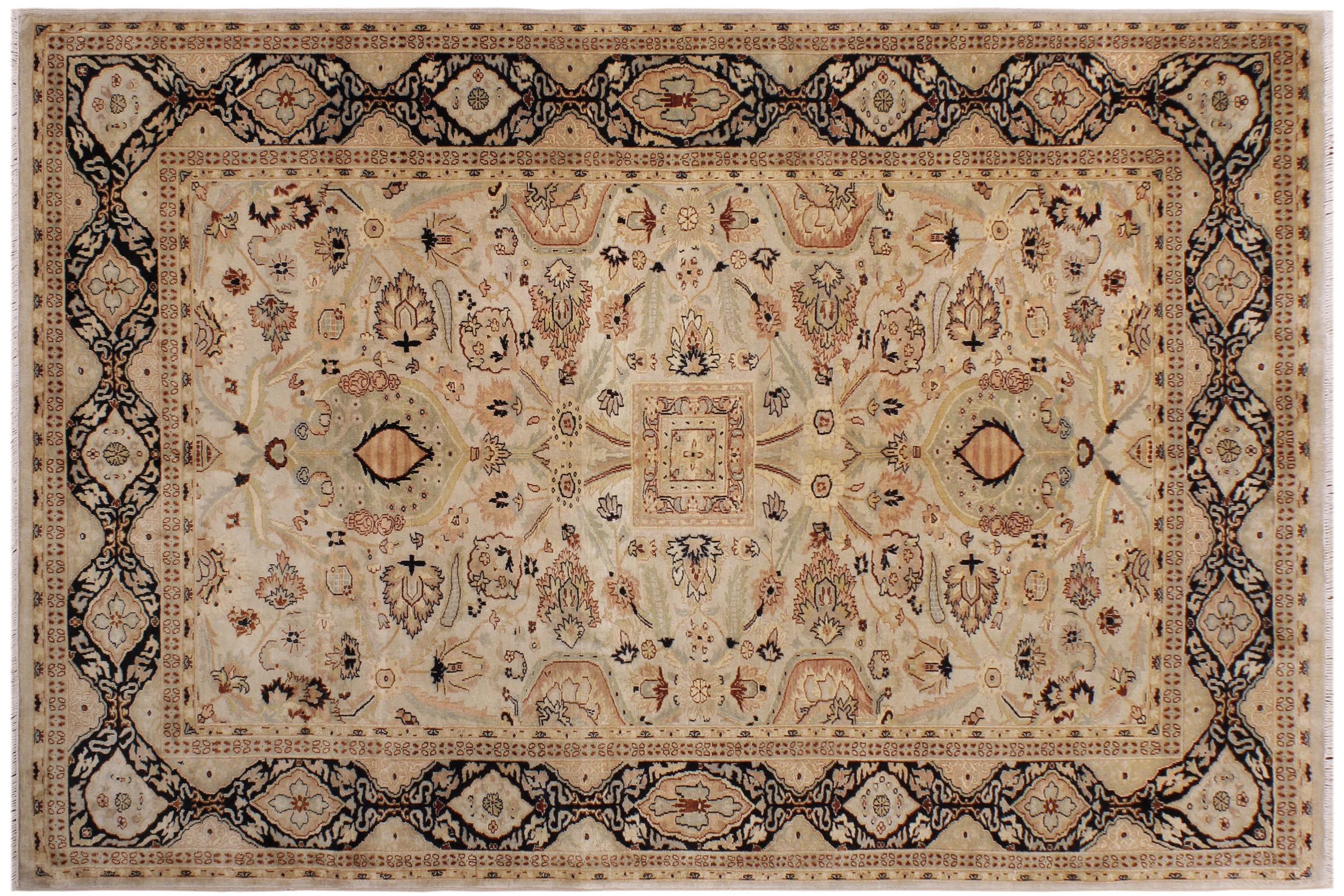 handmade Traditional Lahore Lt. Gray Black Hand Knotted RECTANGLE 100% WOOL area rug 6' x 9'