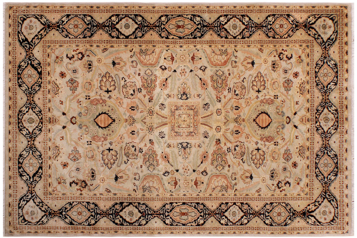 handmade Traditional Lahore Lt. Gray Black Hand Knotted RECTANGLE 100% WOOL area rug 6' x 9'