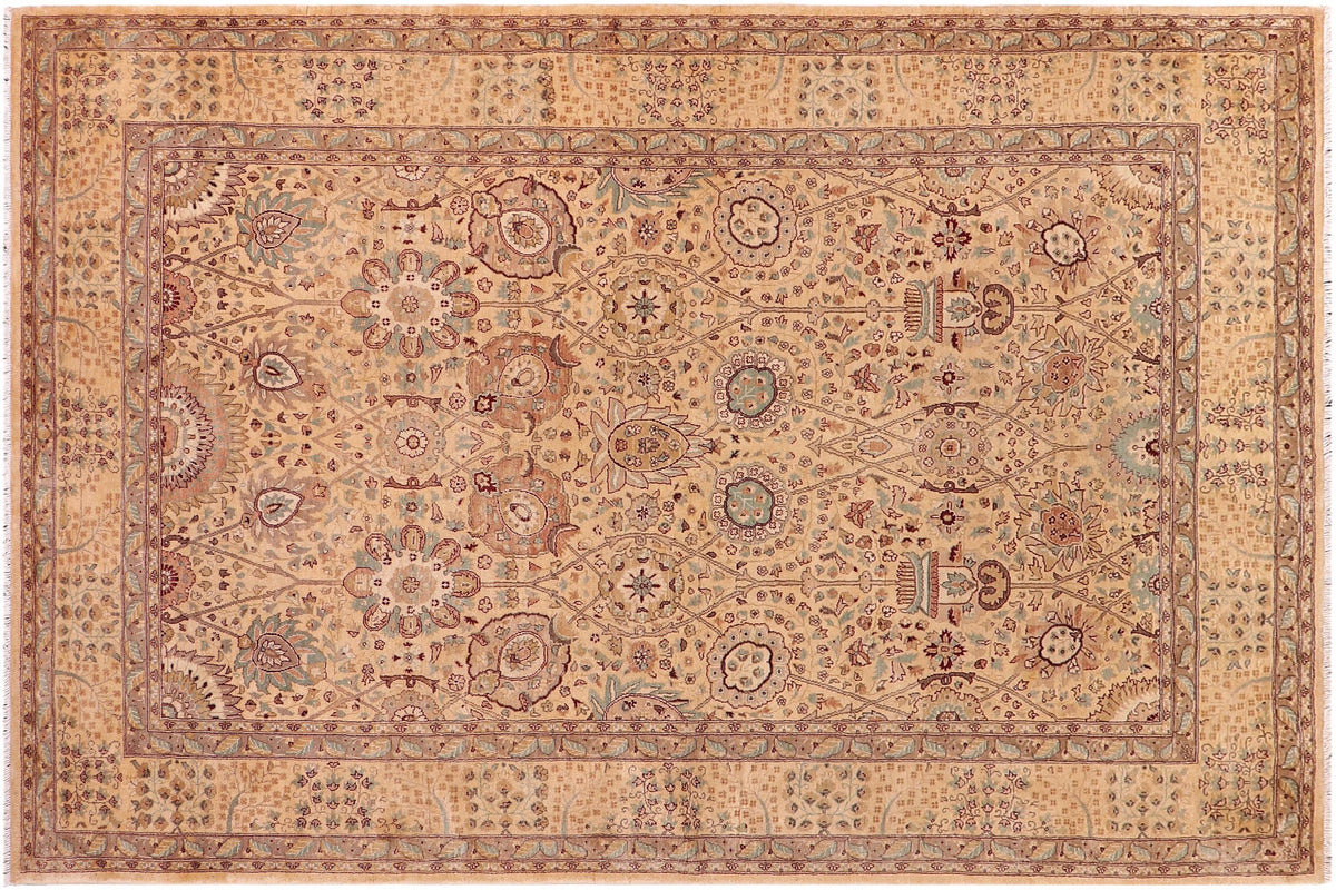 handmade Traditional Design Gold Gold Hand Knotted RECTANGLE 100% WOOL area rug 6' x 9'