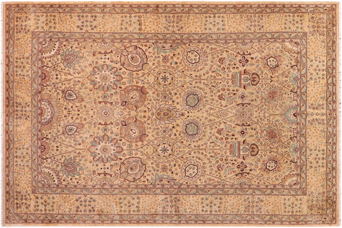 handmade Traditional Design Gold Gold Hand Knotted RECTANGLE 100% WOOL area rug 6' x 9'