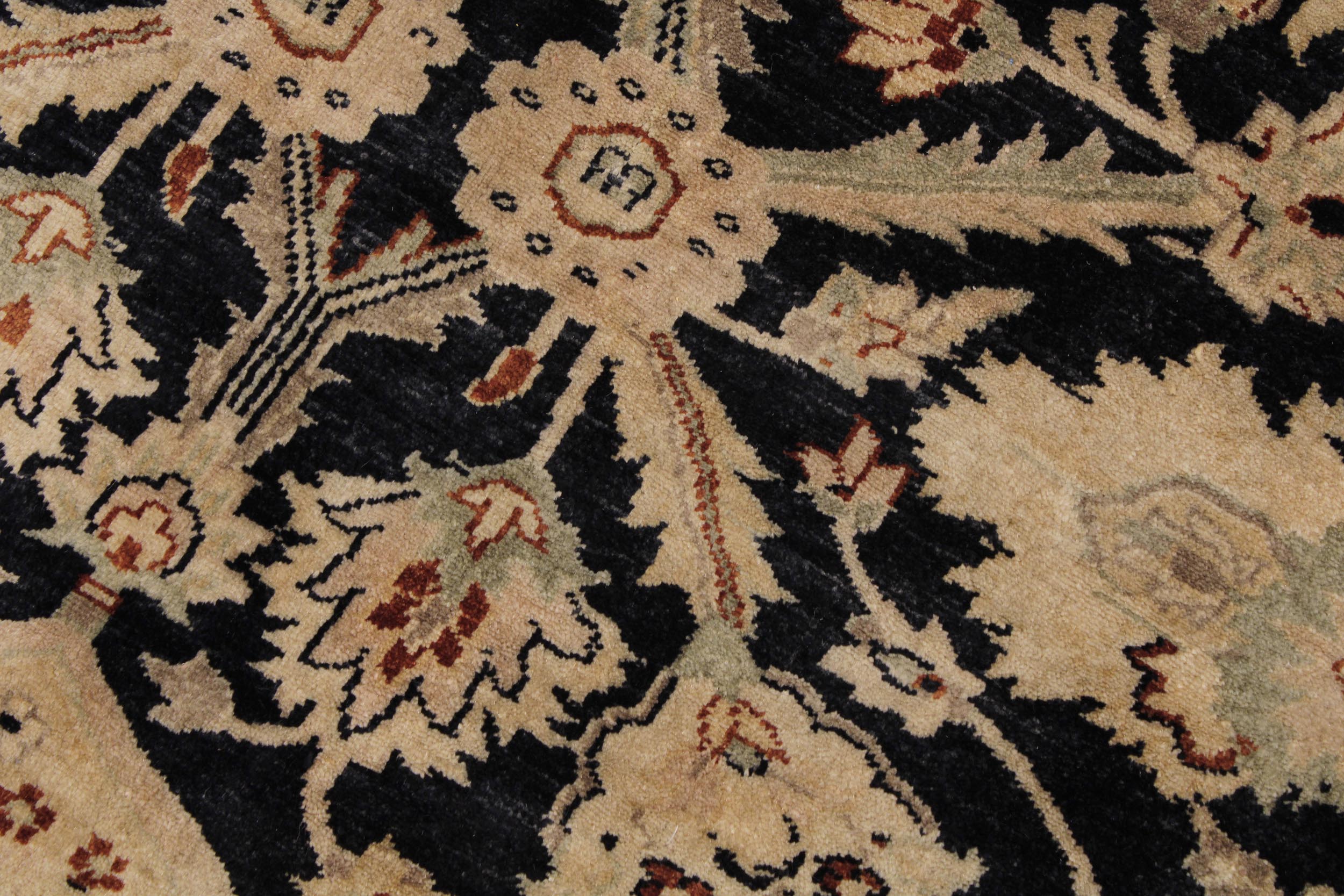 handmade Traditional Lahore Black Tan Hand Knotted RECTANGLE 100% WOOL area rug 6' x 9'