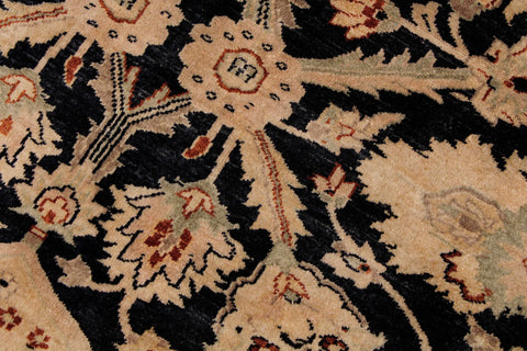 handmade Traditional Lahore Black Tan Hand Knotted RECTANGLE 100% WOOL area rug 6' x 9'