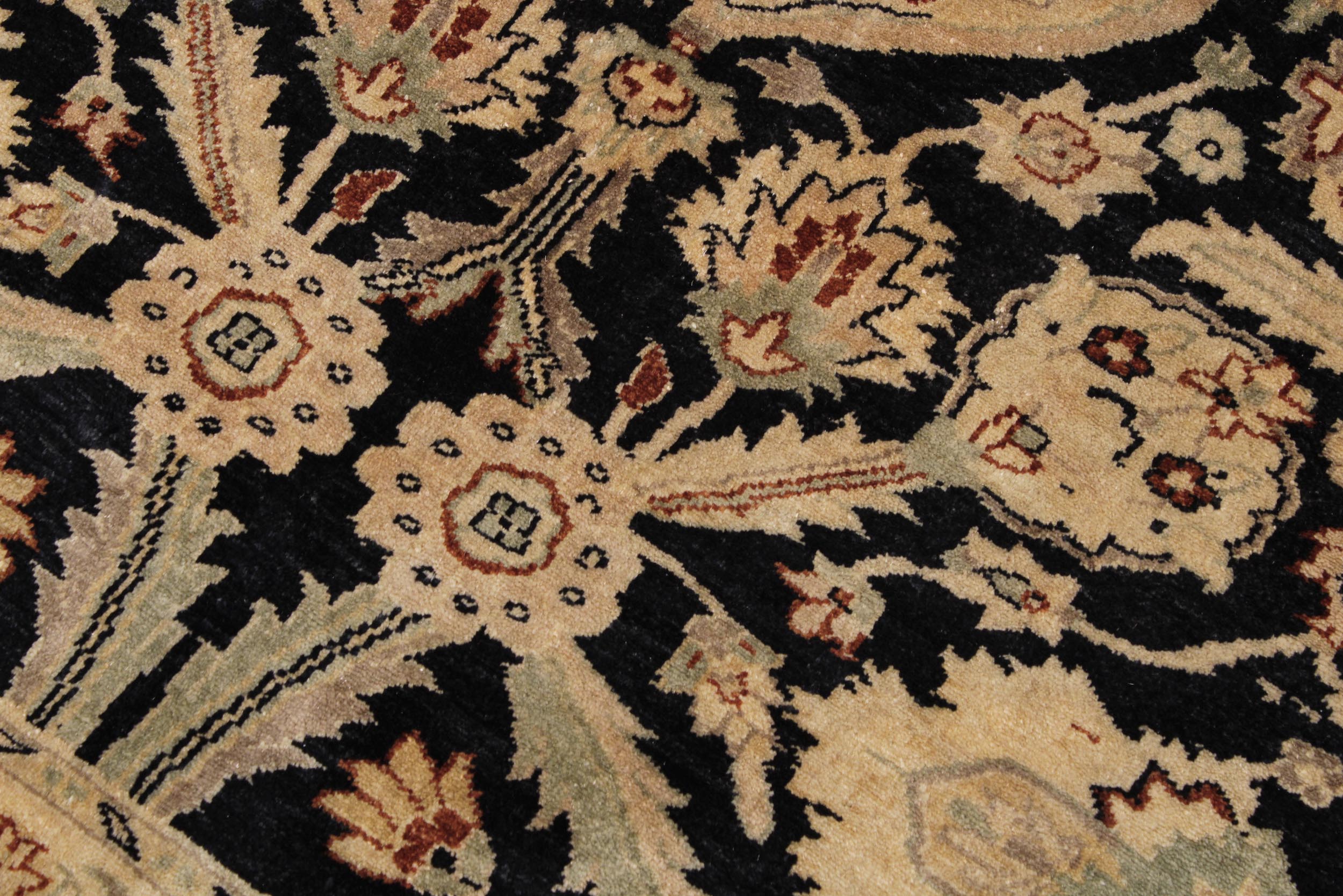 handmade Traditional Lahore Black Tan Hand Knotted RECTANGLE 100% WOOL area rug 6' x 9'