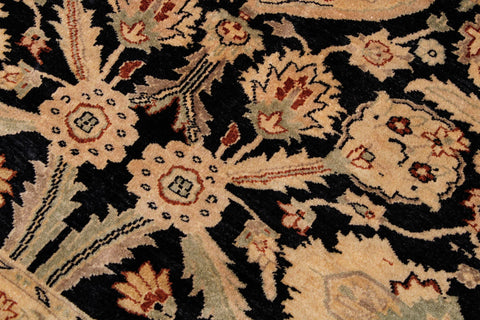 handmade Traditional Lahore Black Tan Hand Knotted RECTANGLE 100% WOOL area rug 6' x 9'