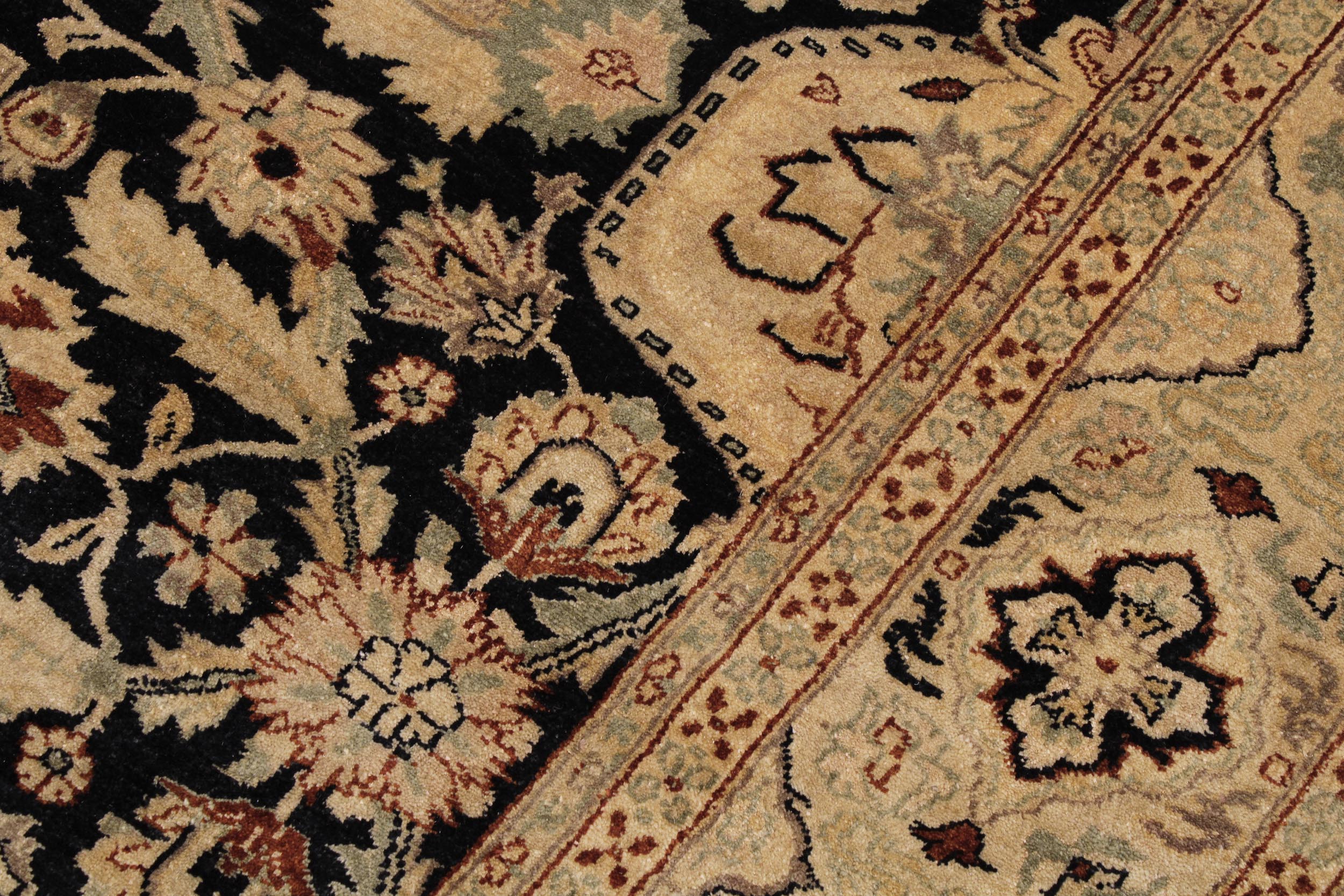 handmade Traditional Lahore Black Tan Hand Knotted RECTANGLE 100% WOOL area rug 6' x 9'