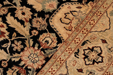 handmade Traditional Lahore Black Tan Hand Knotted RECTANGLE 100% WOOL area rug 6' x 9'