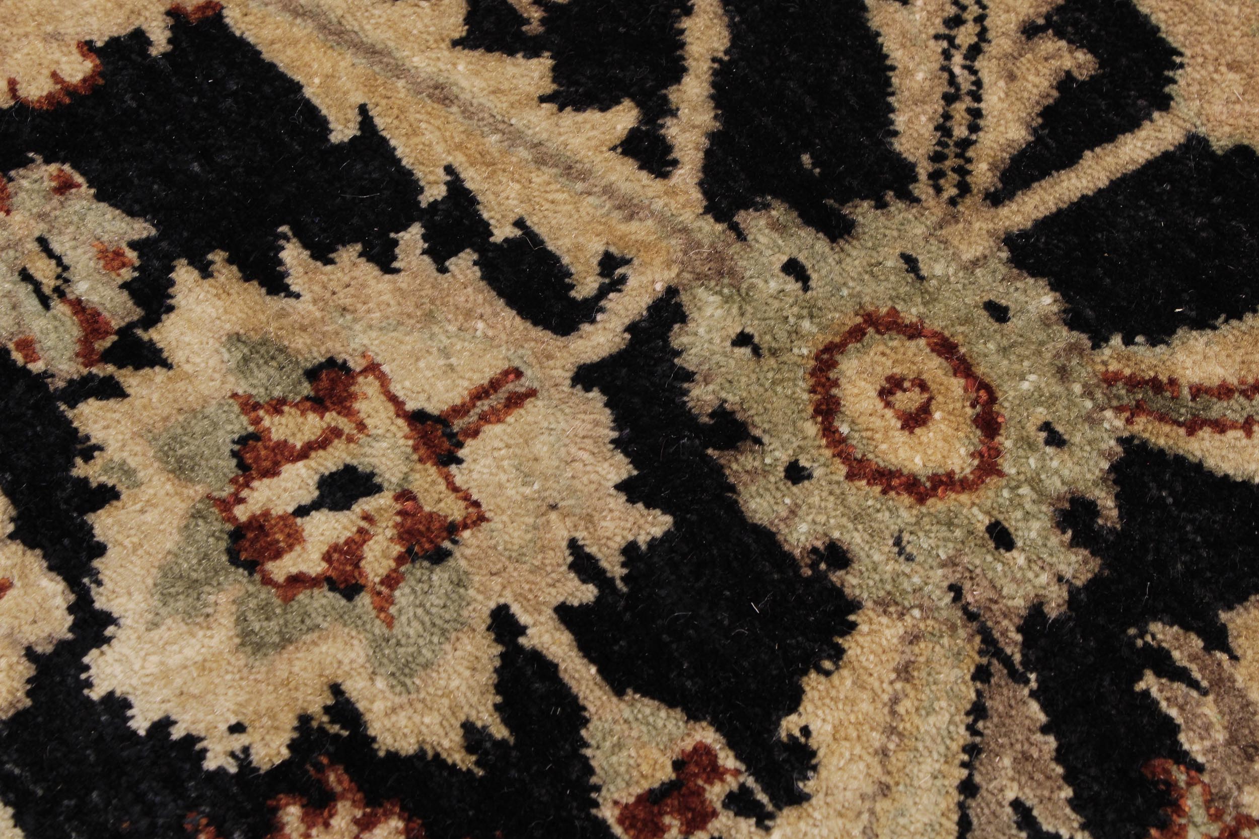 handmade Traditional Lahore Black Tan Hand Knotted RECTANGLE 100% WOOL area rug 6' x 9'