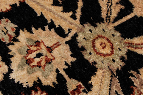 handmade Traditional Lahore Black Tan Hand Knotted RECTANGLE 100% WOOL area rug 6' x 9'