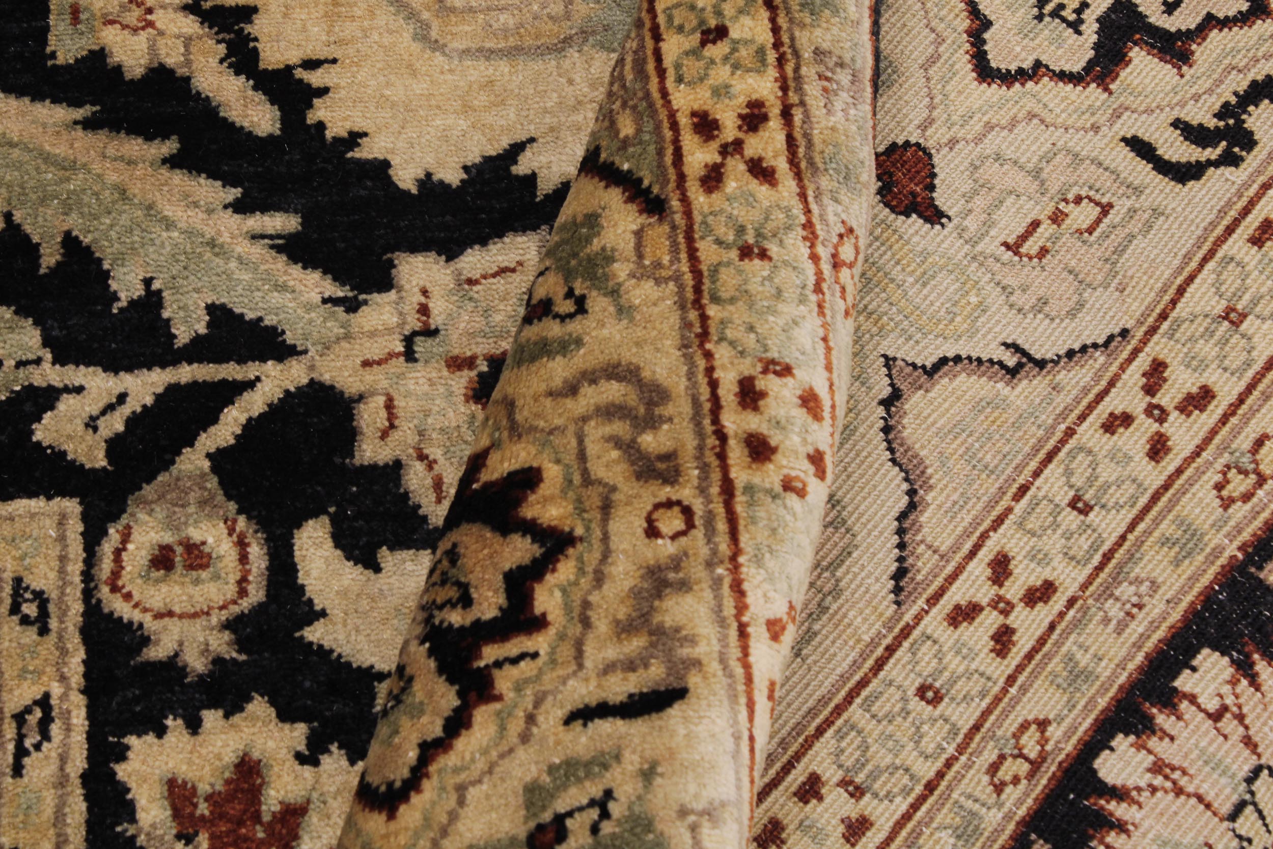 handmade Traditional Lahore Black Tan Hand Knotted RECTANGLE 100% WOOL area rug 6' x 9'