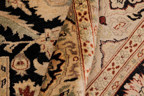 handmade Traditional Lahore Black Tan Hand Knotted RECTANGLE 100% WOOL area rug 6' x 9'