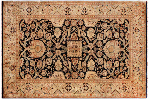 handmade Traditional Lahore Black Tan Hand Knotted RECTANGLE 100% WOOL area rug 6' x 9'