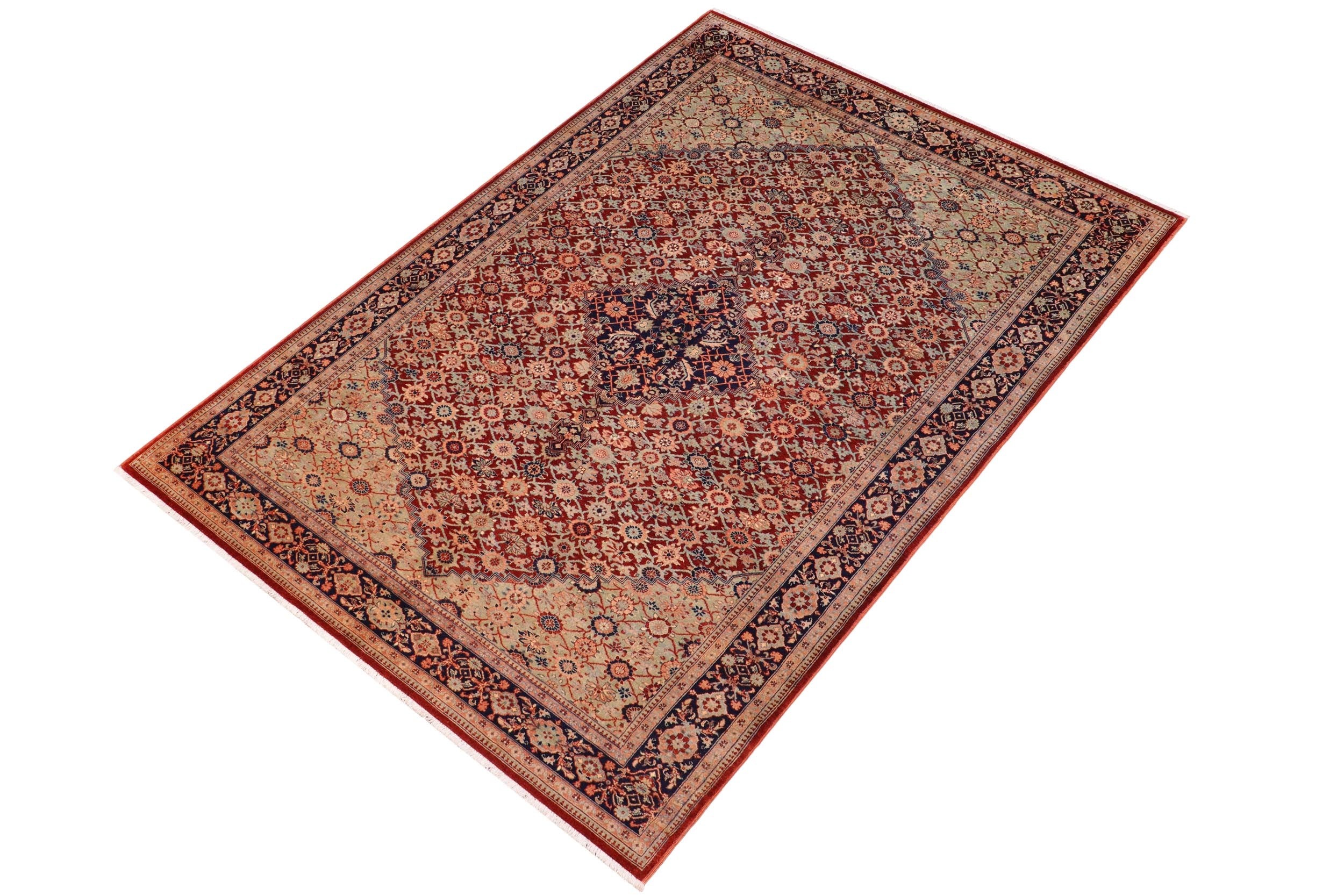 handmade Traditional Bakshi Rust Blue Hand Knotted RECTANGLE 100% WOOL area rug 6' x 9'