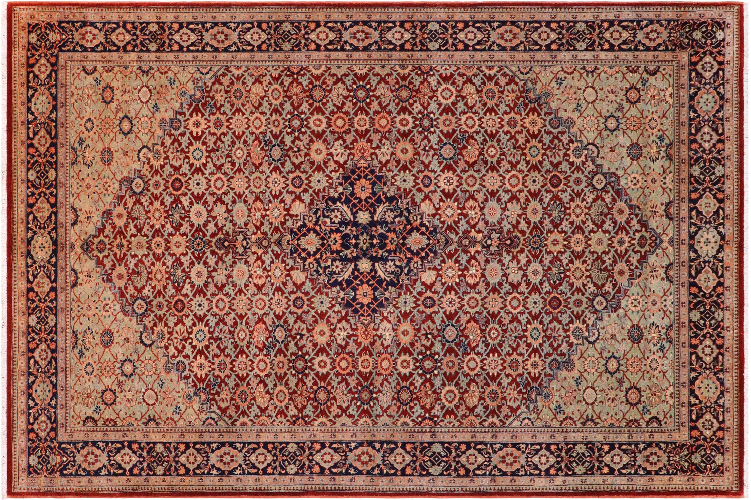 handmade Traditional Bakshi Rust Blue Hand Knotted RECTANGLE 100% WOOL area rug 6' x 9'