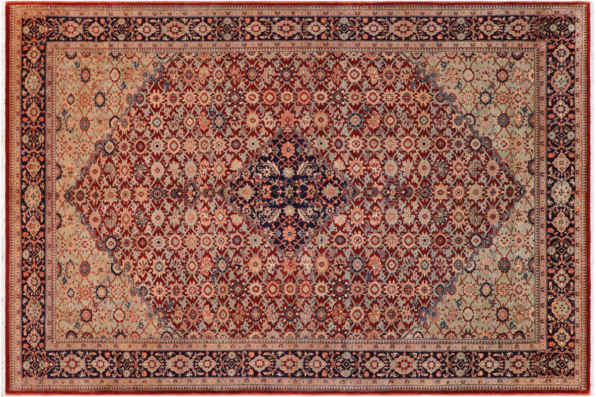 handmade Traditional Bakshi Rust Blue Hand Knotted RECTANGLE 100% WOOL area rug 6' x 9'