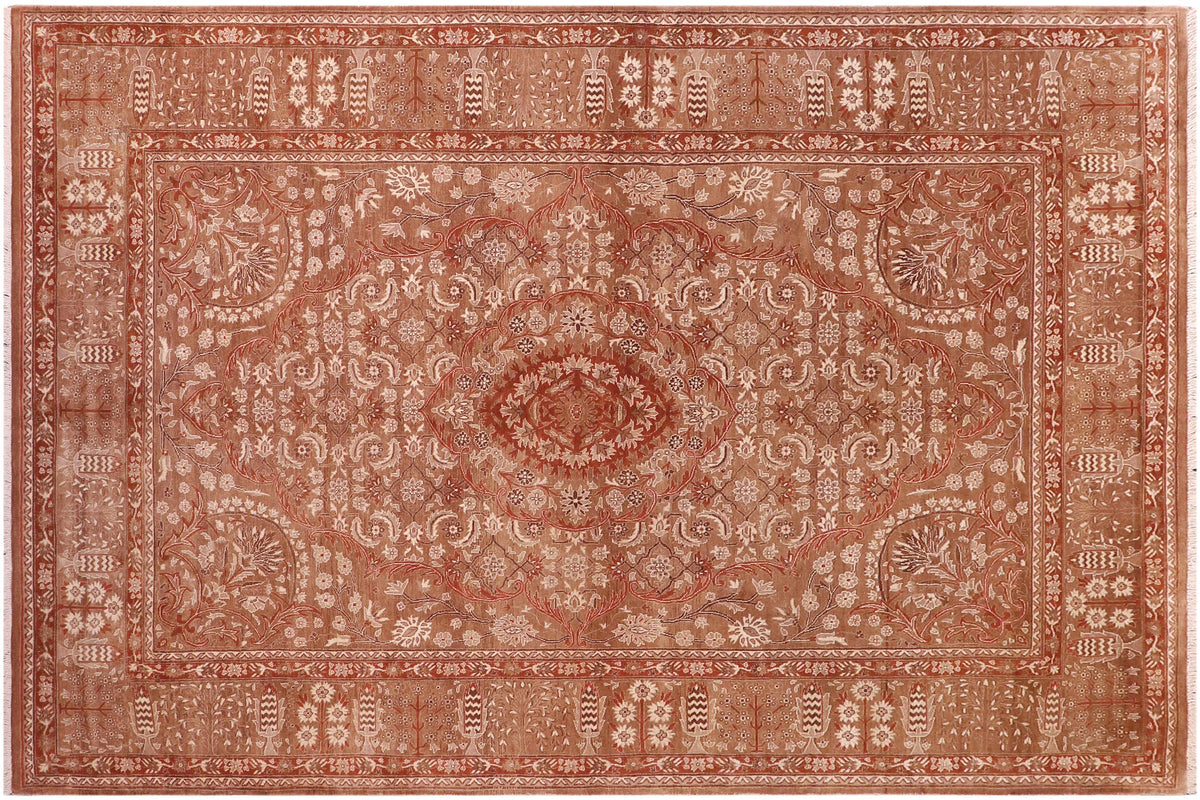 handmade Traditional Tajdar Brown Brown Hand Knotted RECTANGLE 100% WOOL area rug 6x9