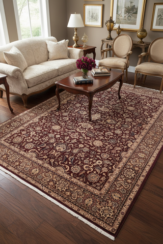 handmade Transitional Abasi Afsha Aubergine Dark Brown Hand Knotted RECTANGLE 100% WOOL area rug 6x9