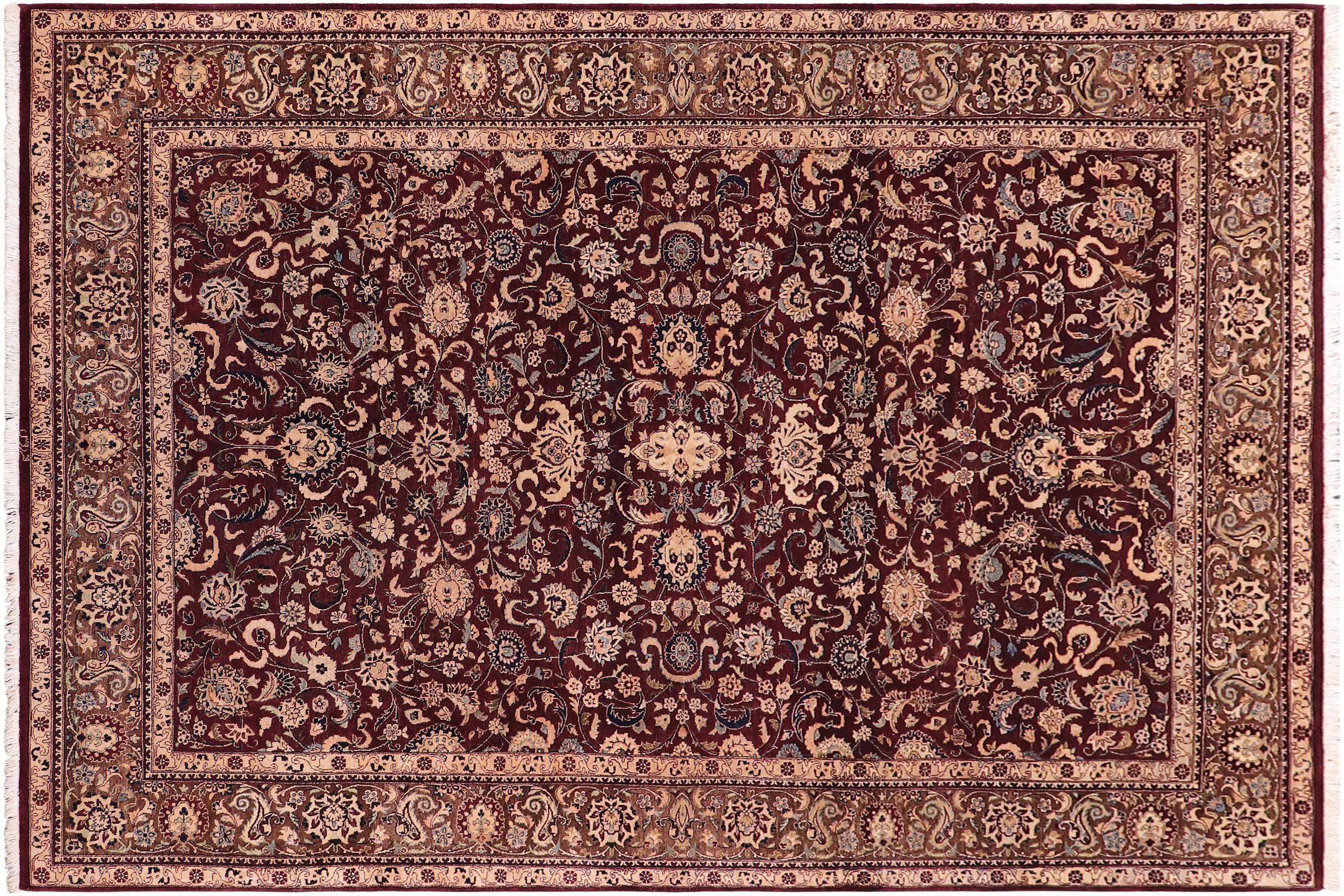 handmade Transitional Abasi Afsha Aubergine Dark Brown Hand Knotted RECTANGLE 100% WOOL area rug 6x9