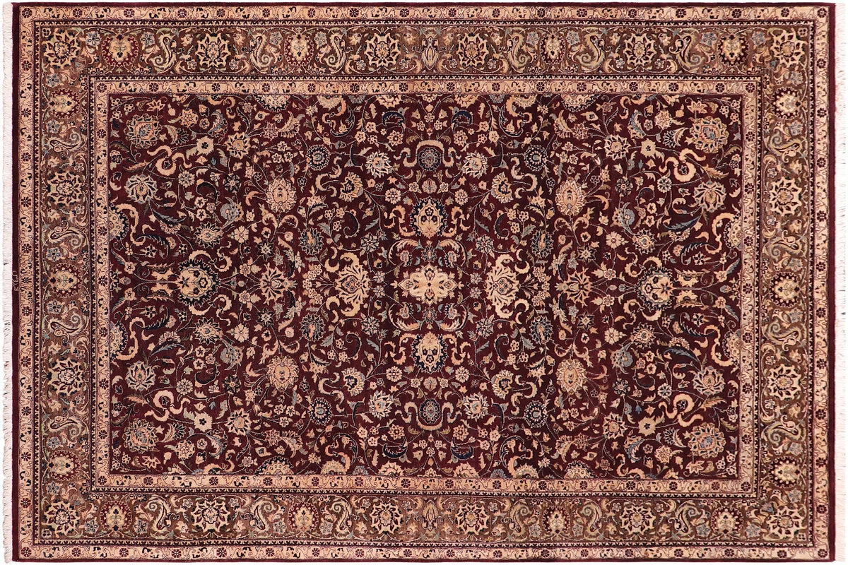 handmade Transitional Abasi Afsha Aubergine Dark Brown Hand Knotted RECTANGLE 100% WOOL area rug 6x9
