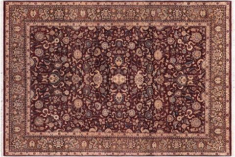 handmade Transitional Abasi Afsha Aubergine Dark Brown Hand Knotted RECTANGLE 100% WOOL area rug 6x9