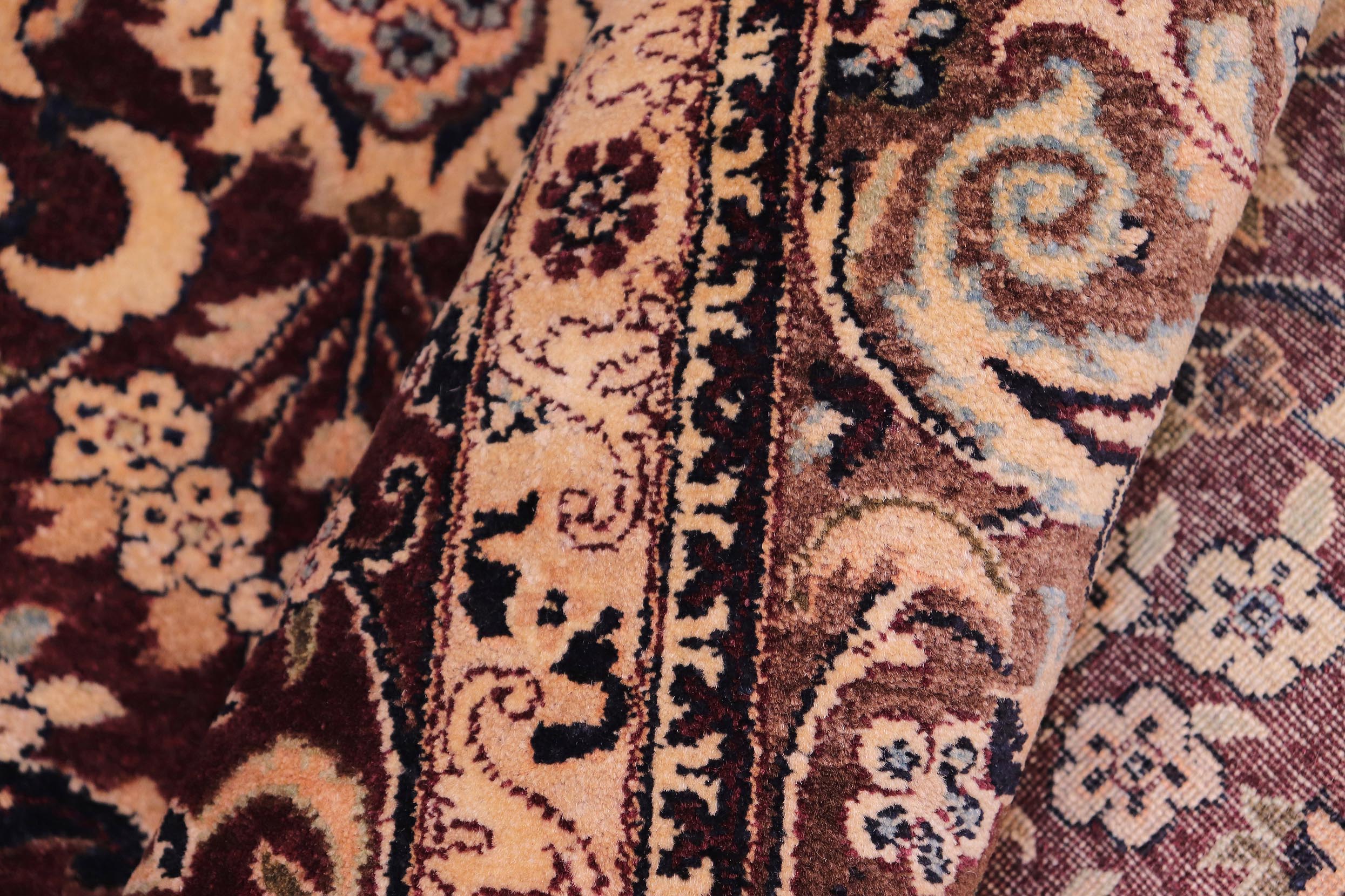 handmade Transitional Abasi Afsha Aubergine Dark Brown Hand Knotted RECTANGLE 100% WOOL area rug 6x9