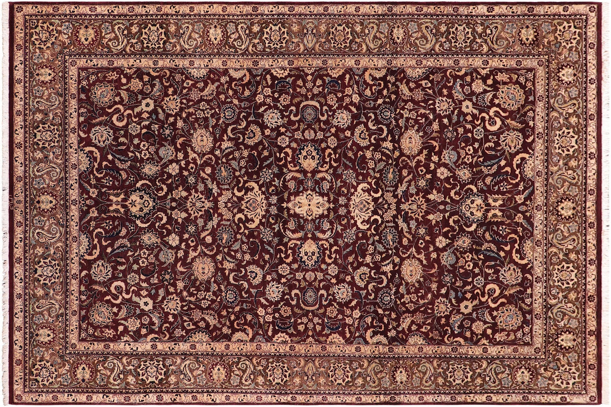 handmade Transitional Abasi Afsha Aubergine Dark Brown Hand Knotted RECTANGLE 100% WOOL area rug 6 x 9
