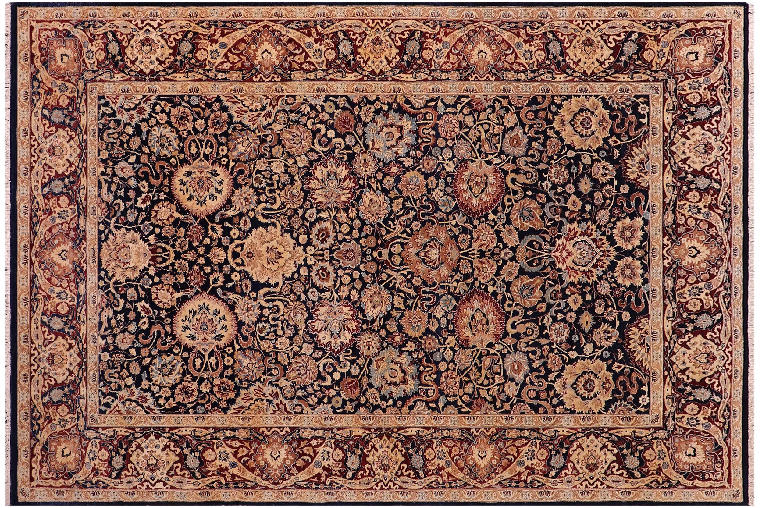 handmade Transitional Anmol Agra Drk. Blue Aubergine Hand Knotted RECTANGLE 100% WOOL area rug 6 x 9