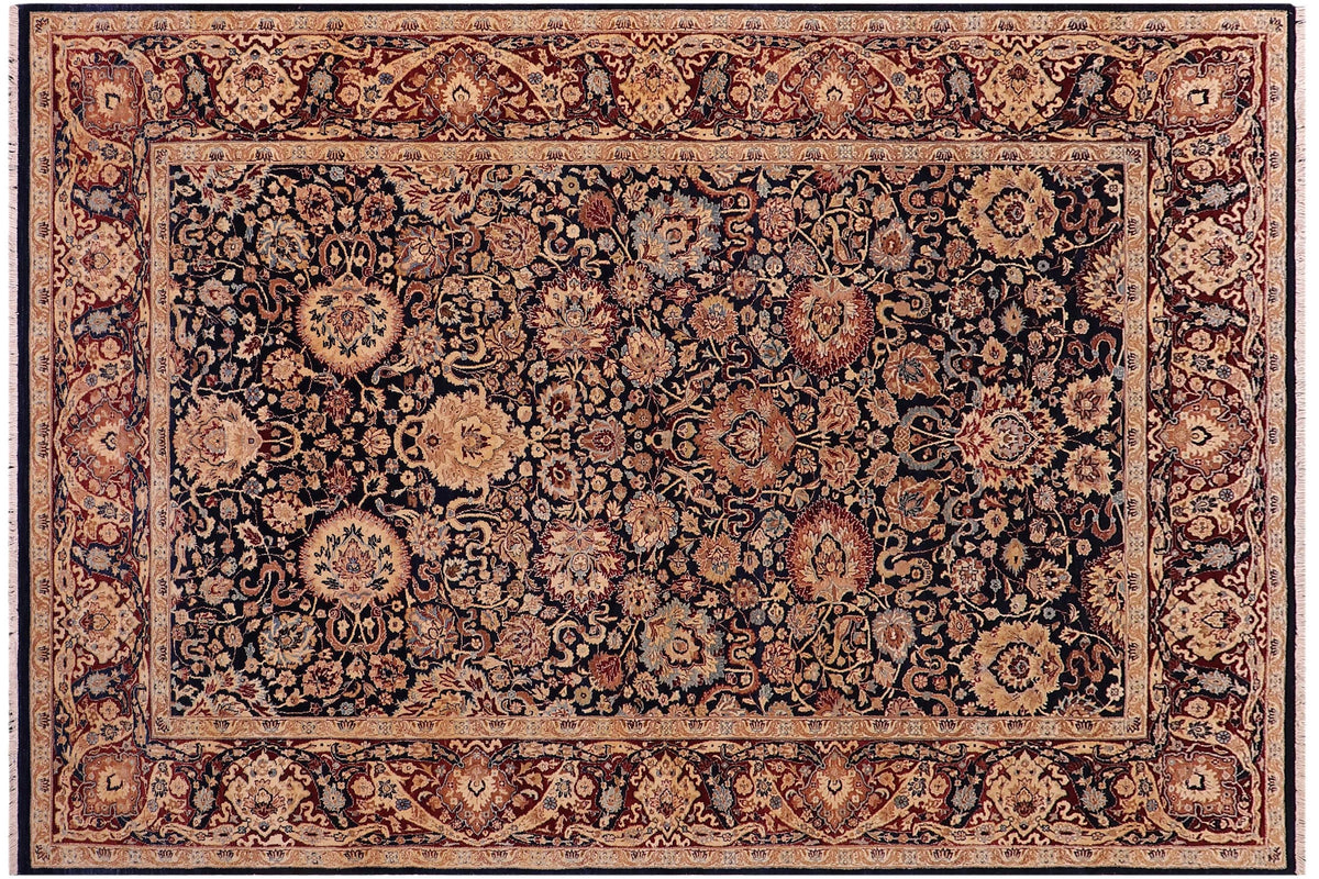 handmade Transitional Anmol Agra Drk. Blue Aubergine Hand Knotted RECTANGLE 100% WOOL area rug 6 x 9