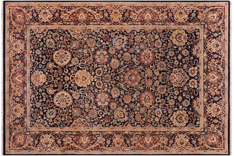 handmade Transitional Anmol Agra Drk. Blue Aubergine Hand Knotted RECTANGLE 100% WOOL area rug 6 x 9