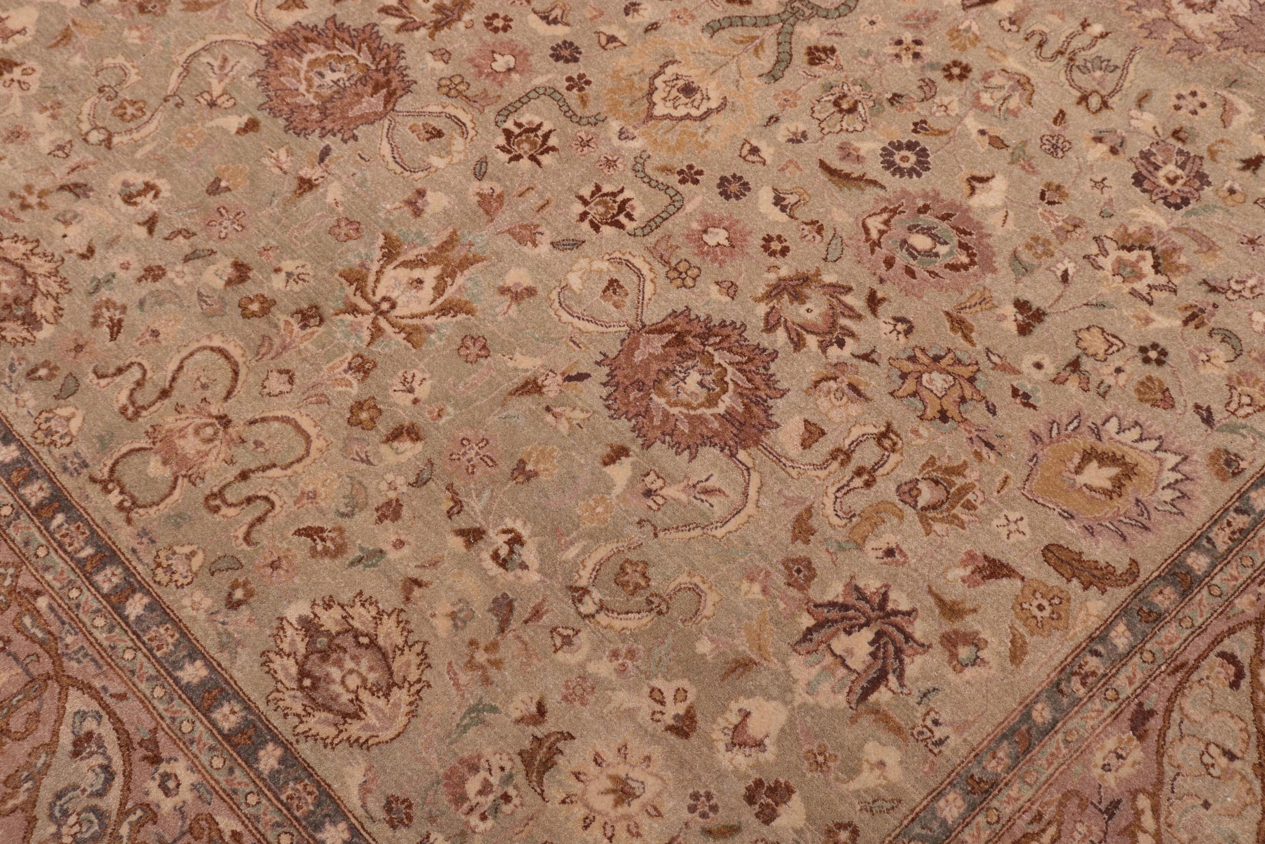 handmade Transitional Kashan Lt. Green Tan Hand Knotted RECTANGLE 100% WOOL area rug 6 x 9