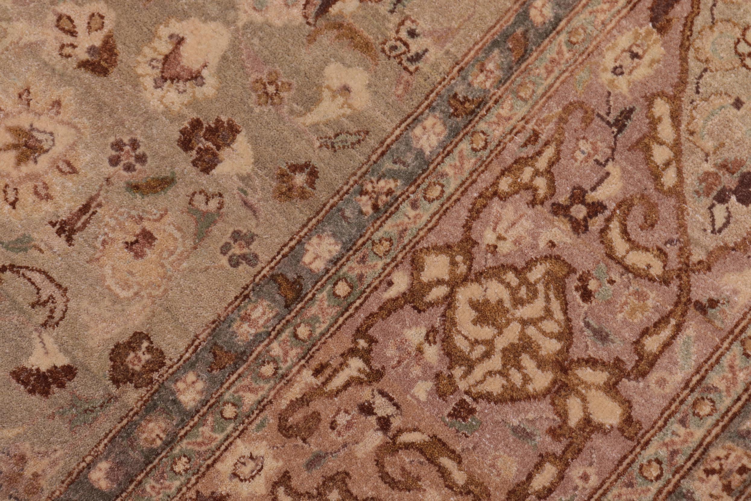 handmade Transitional Kashan Lt. Green Tan Hand Knotted RECTANGLE 100% WOOL area rug 6x9