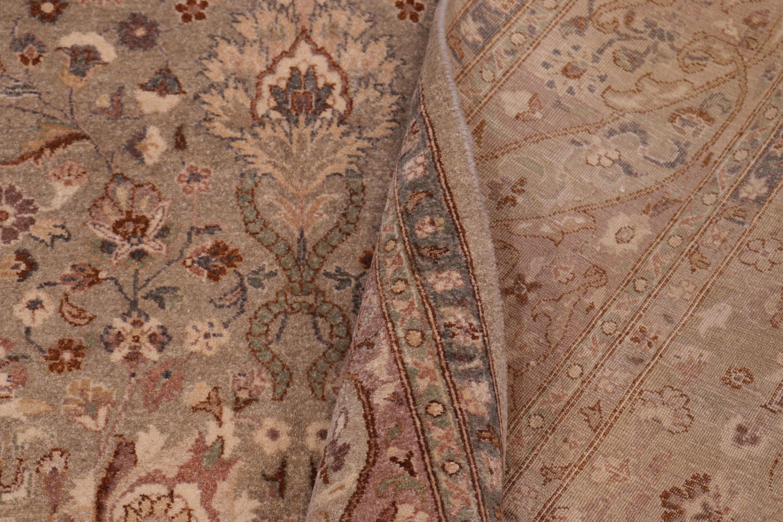 handmade Transitional Kashan Lt. Green Tan Hand Knotted RECTANGLE 100% WOOL area rug 6 x 9