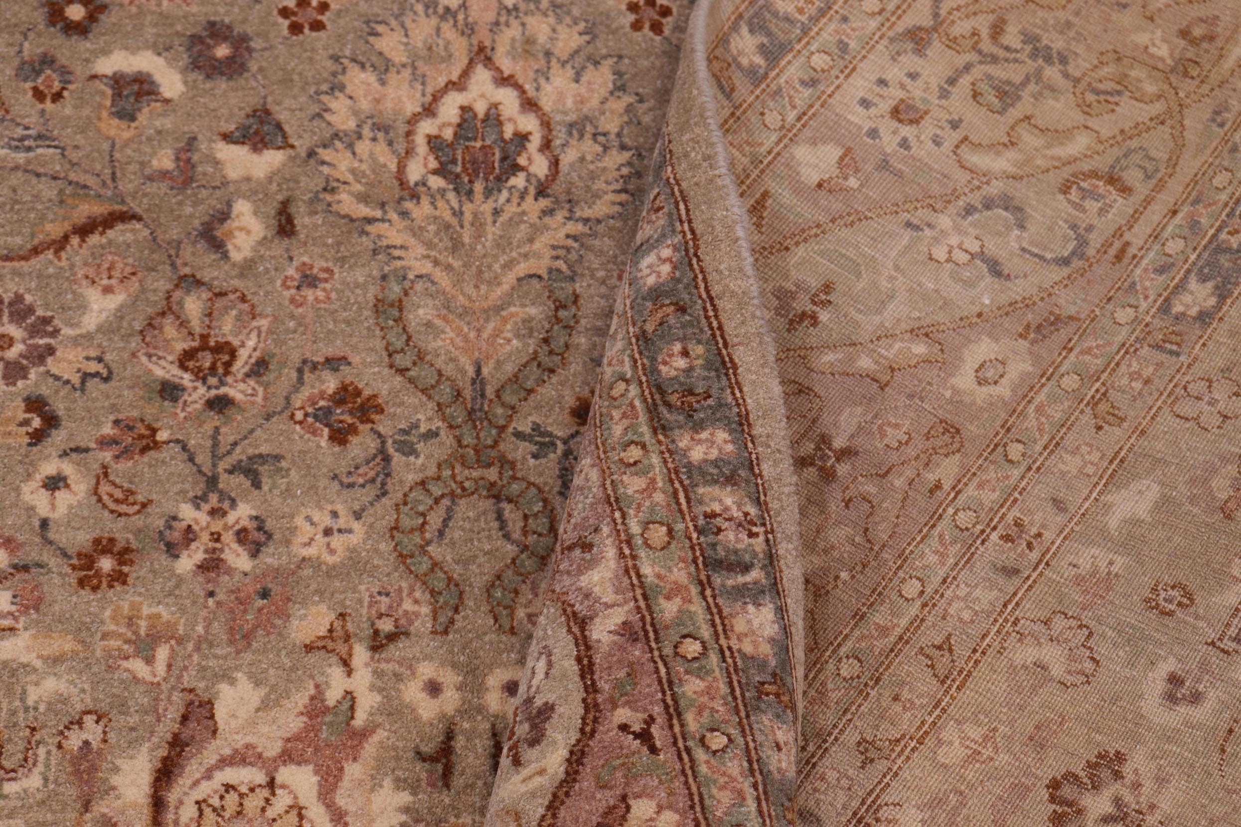 handmade Transitional Kashan Lt. Green Tan Hand Knotted RECTANGLE 100% WOOL area rug 6x9