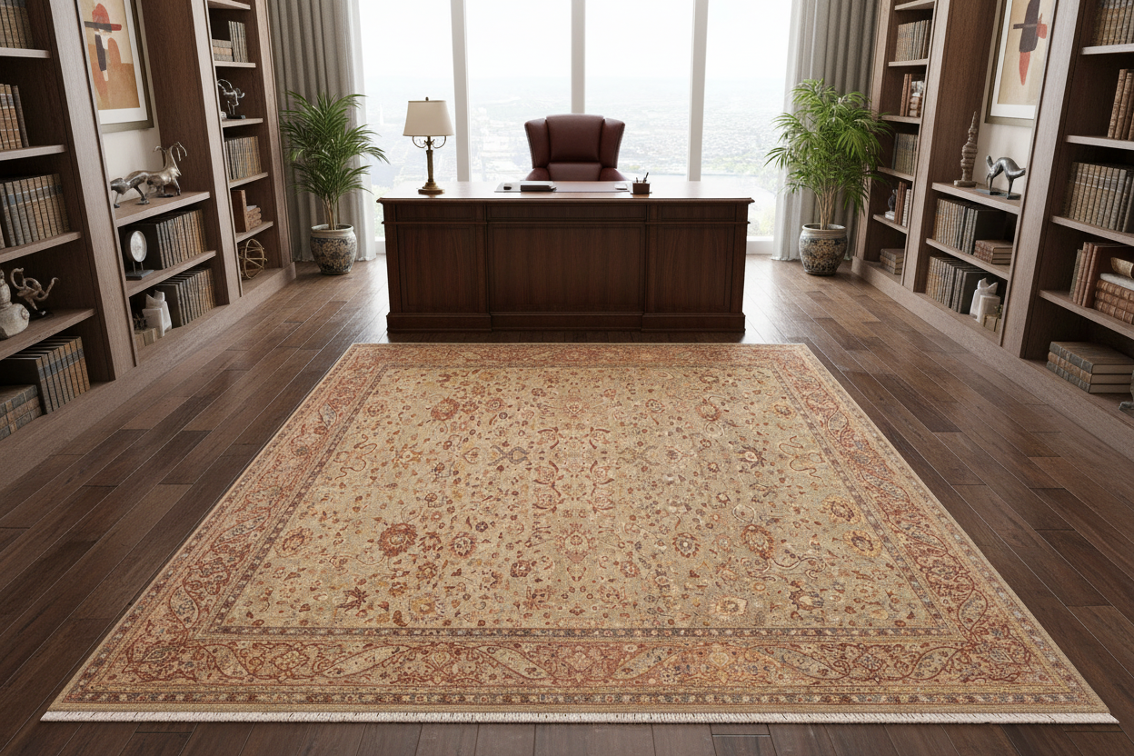 handmade Transitional Kashan Lt. Green Tan Hand Knotted RECTANGLE 100% WOOL area rug 6 x 9