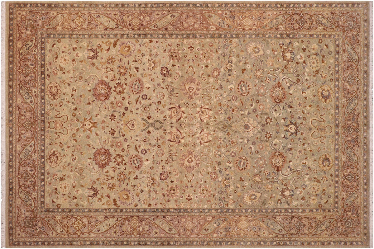 handmade Transitional Kashan Lt. Green Tan Hand Knotted RECTANGLE 100% WOOL area rug 6 x 9