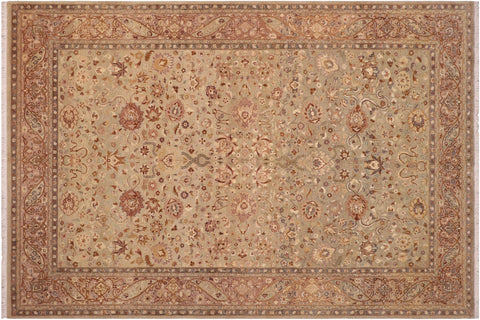 handmade Transitional Kashan Lt. Green Tan Hand Knotted RECTANGLE 100% WOOL area rug 6 x 9