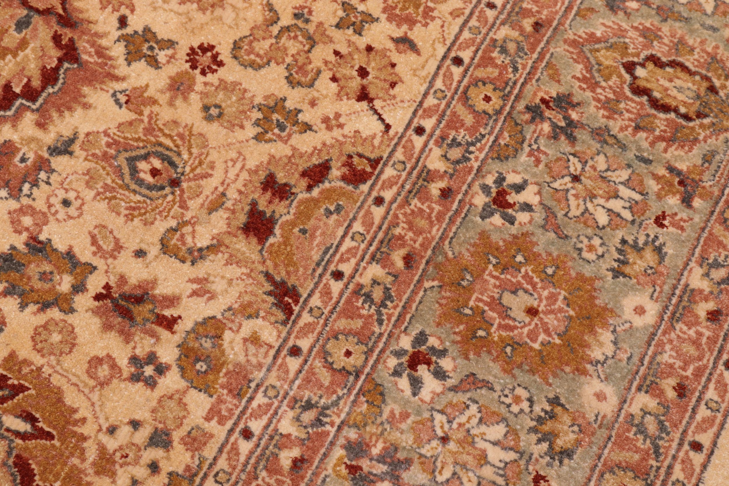 handmade Traditional Lahore Gold Lt. Green Hand Knotted RECTANGLE 100% WOOL area rug 6' x 9'