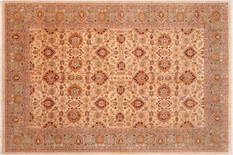handmade Traditional Lahore Gold Lt. Green Hand Knotted RECTANGLE 100% WOOL area rug 6' x 9'