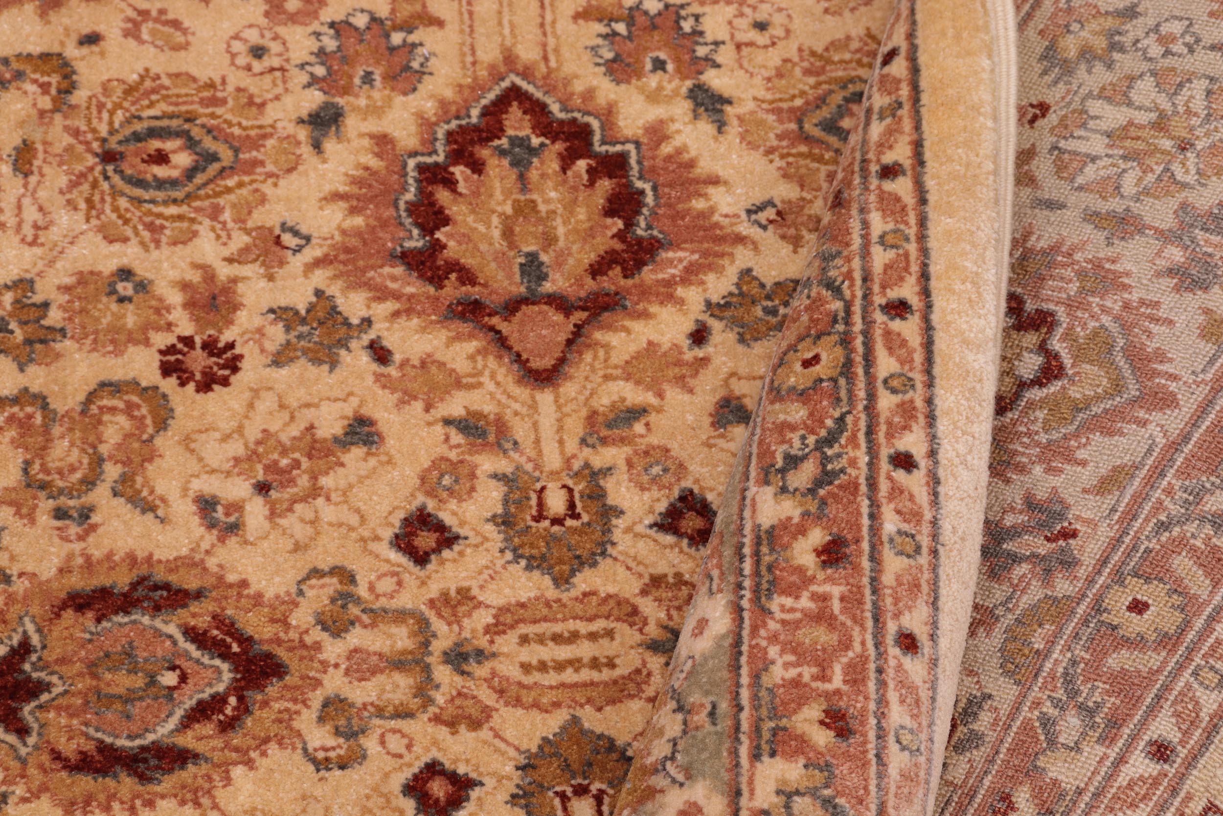 handmade Traditional Lahore Gold Lt. Green Hand Knotted RECTANGLE 100% WOOL area rug 6' x 9'