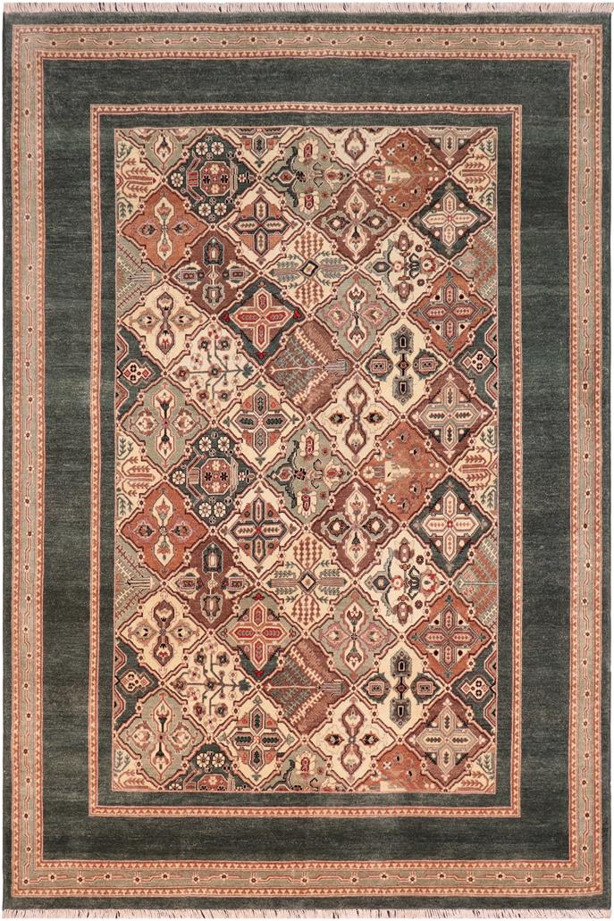 handmade Traditional  Green Multi Hand Knotted RECTANGLE 100% WOOL area rug 6'X9'
