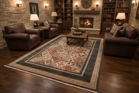 handmade Traditional  Green Multi Hand Knotted RECTANGLE 100% WOOL area rug 6'X9'